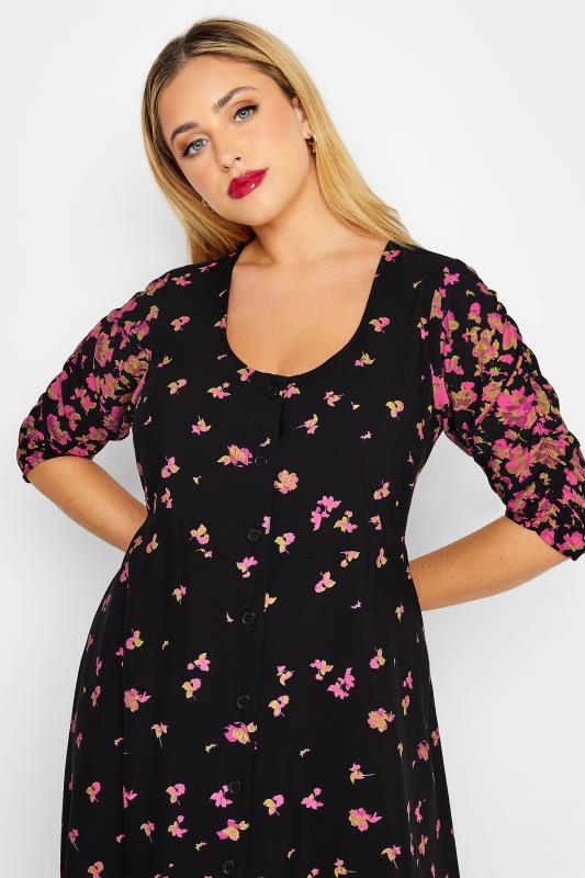 LIMITED COLLECTION Plus Size Black & Pink Floral Tea Dress | Yours Clothing 4