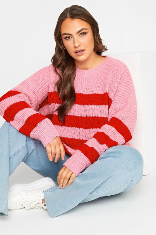 YOURS Plus Size Pink Stripe Jumper | Yours Clothing 4