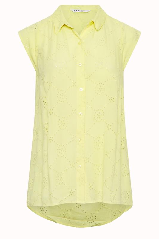 YOURS Plus Size Yellow Broderie Anglaise Sleeveless Blouse | Yours Clothing 6
