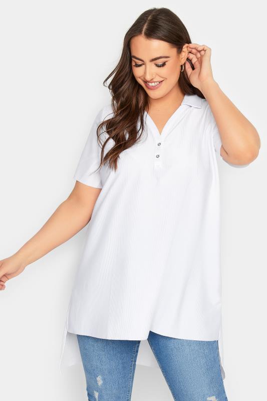Plus Size  YOURS Curve White Ribbed Polo Top