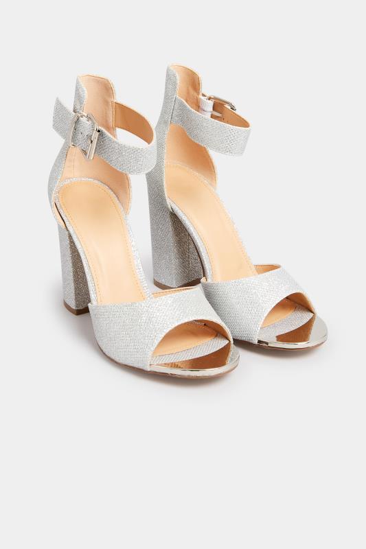 PixieGirl Silver Diamante Ankle Strap High Block Heels In Standard Fit | PixieGirl 2