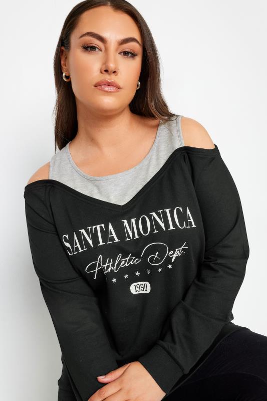 YOURS Plus Size Black 'Santa Monica' Print Bardot Top | Yours Clothing 4