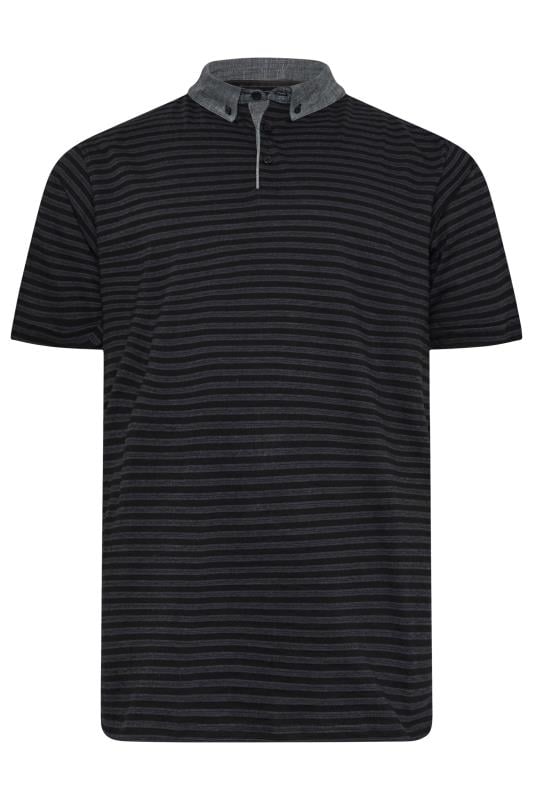 KAM Black Dobby Stripe Polo Shirt | BadRhino 3