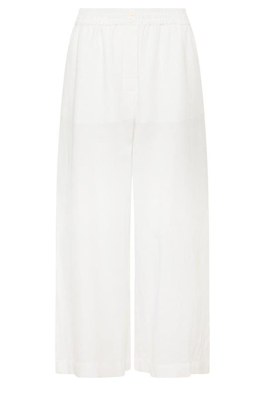 PixieGirl Petite Women's White Button Linen Wide Leg Trousers | PixieGirl 5
