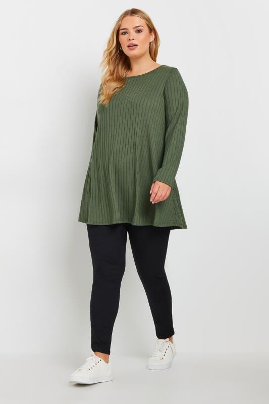 YOURS Plus Size Green Ribbed Swing Top | Yours Clothing 2