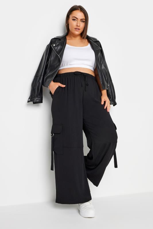 YOURS Plus Size Black Twill Cargo Trousers | Yours Clothing 2