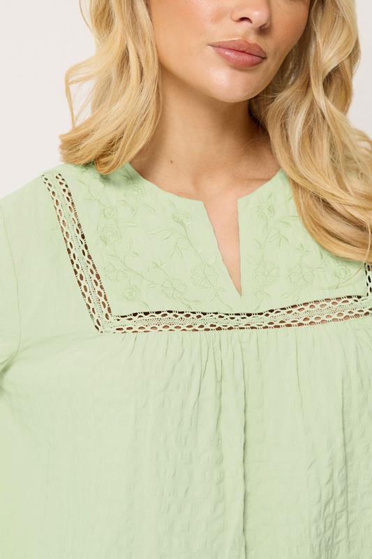 M&Co Sage Green Embroidered Cotton Ruffle Top | M&Co 4