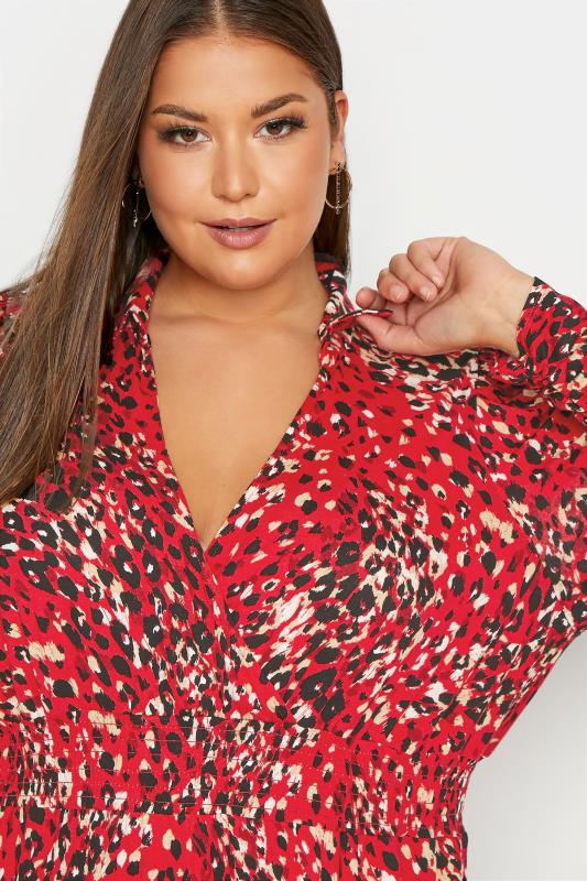 YOURS LONDON Curve Red Leopard Print Wrap Midaxi Dress 4