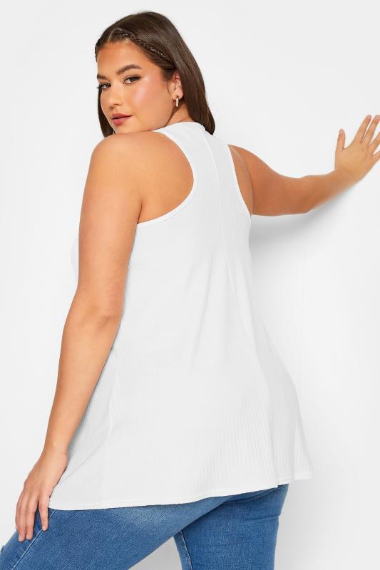 LIMITED COLLECTION Plus Size Curve White Ribbed Racer Cami Vest Top | Yours Clothing  4