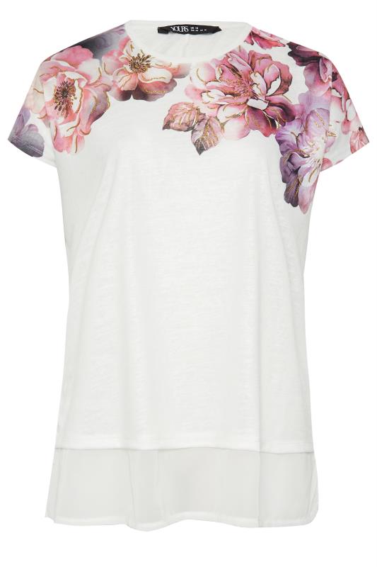 YOURS Plus Size White Floral Print Layered Hem T-Shirt | Yours Clothing  6