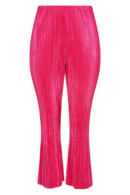 LIMITED COLLECTION Plus Size Hot Pink Plisse Kick Flare Trousers | Yours Clothing  4