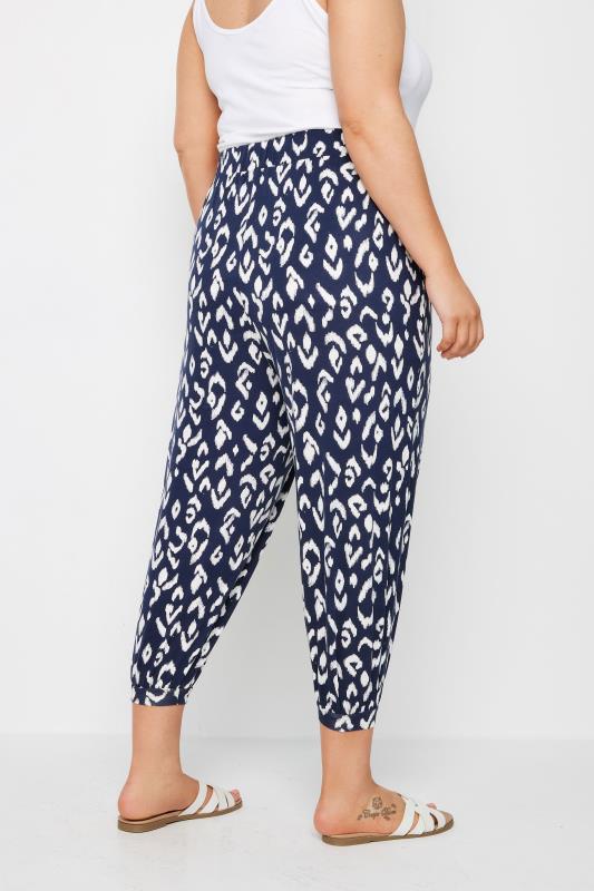 YOURS Plus Size Blue Aztec Print Cropped Harem Joggers | Yours Clothing 3