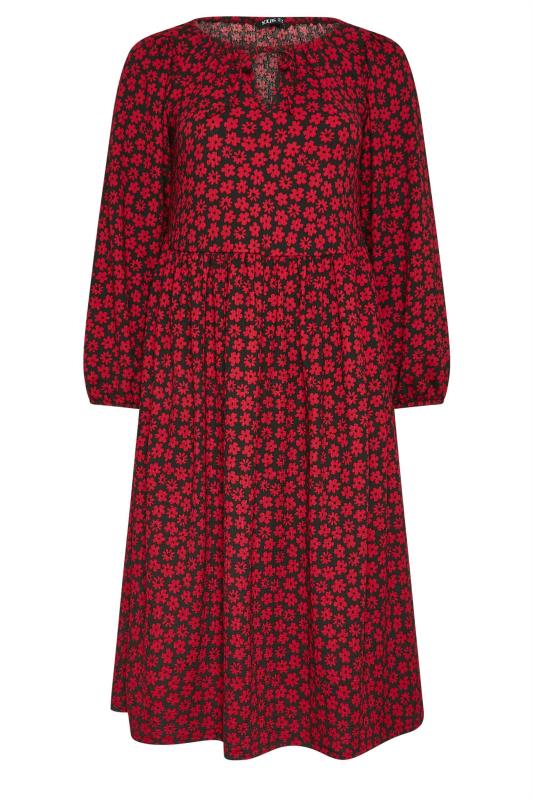 YOURS Plus Size Red Floral Print Textured Midaxi Dress | Yours Clothing 6