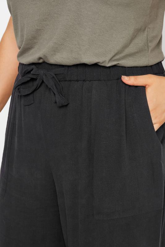 Plus Size Black Linen Wide Leg Trousers | Yours Clothing 3