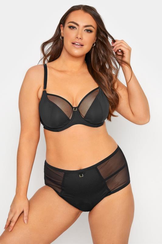 Plus Size Black Mesh Detail Non-Padded Underwired Balcony Bra | Yours Clothing 2