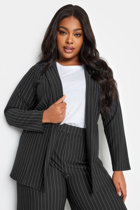 LIMITED COLLECTION Plus Size Black Pinstripe Pocket Blazer | Yours Clothing 1