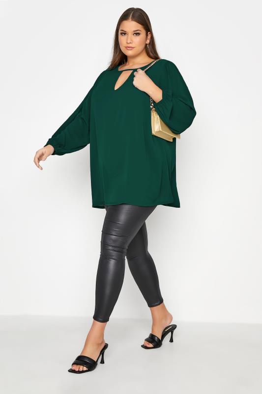 YOURS LONDON Forest Green Keyhole Balloon Sleeve Blouse_B.jpg