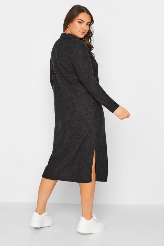 Plus Size Charcoal Grey Soft Touch Open Collar Midi Dress | Yours Clothing  3
