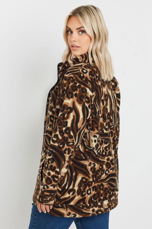 YOURS Plus Size Brown Leopard Print Zip Fleece Jacket Yours Clothing