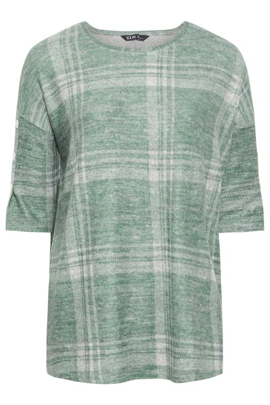 YOURS Plus Size Green Check Soft Touch Button Detail Top | Yours Clothing 5
