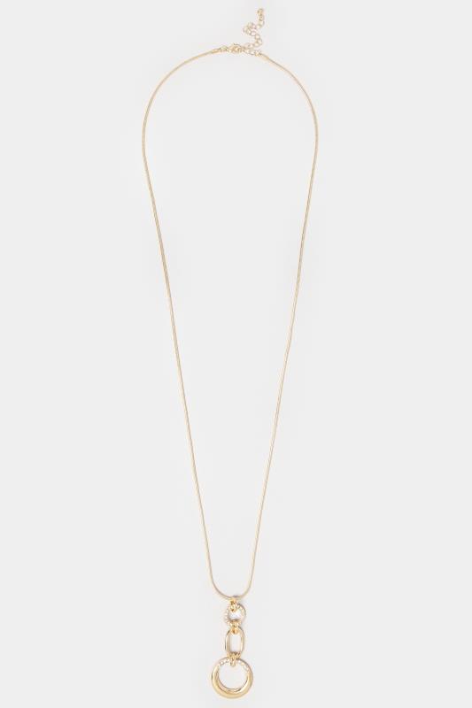 Gold Tone Diamante Triple Circle Necklace | Yours Clothing 2