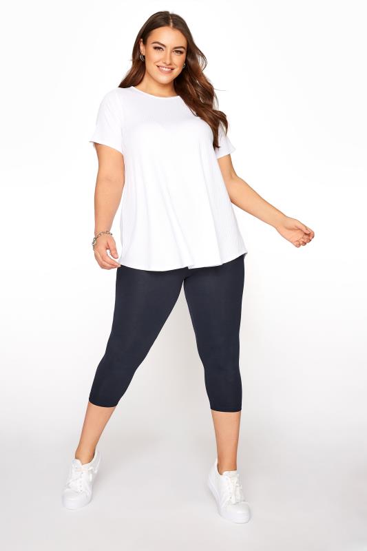 YOURS FOR GOOD Navy Cotton Essential Cropped Leggings_B.jpg