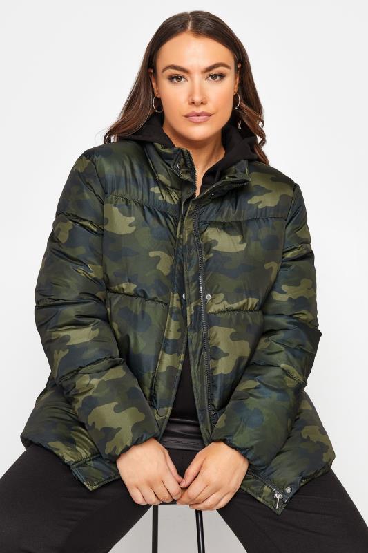Plus Size  Curve Green Camo Puffer Jacket