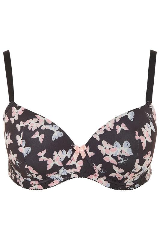 2 PACK Pink & Black Butterfly Print Moulded T-Shirt Bra 9