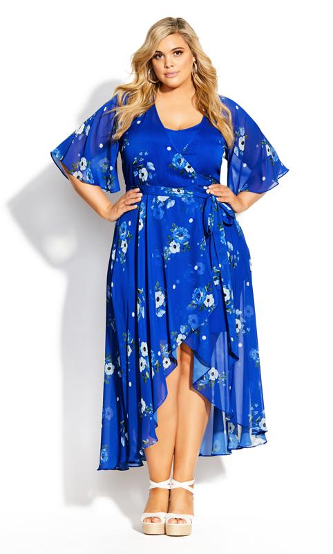 Evans Cobalt Blue Floral Wrap Dress 1