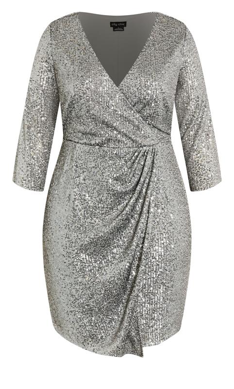 Evans Silver Sequin Embellished Wrap Dress 6