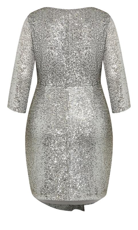 Evans Silver Sequin Embellished Wrap Dress 7