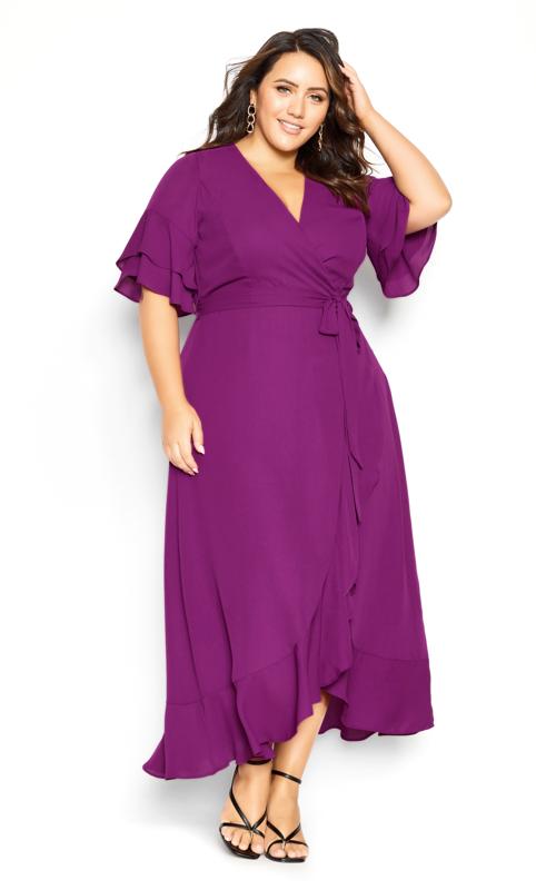 Plus Size  City Chic Purple Flutter Me Maxi Dress