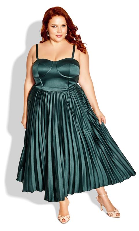Evans Forest Green Satin Pleated Maxi Dress 4