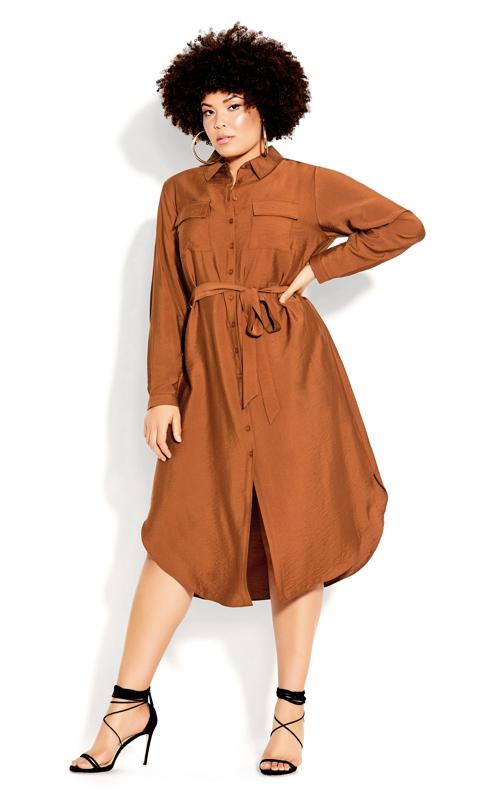 Plus Size  City Chic Rust Brown Midi Shirt Dress