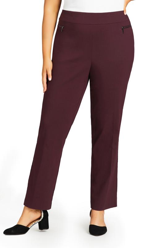 Evans Tall Burgundy Red Stretch Zip Straight Leg Trousers 2