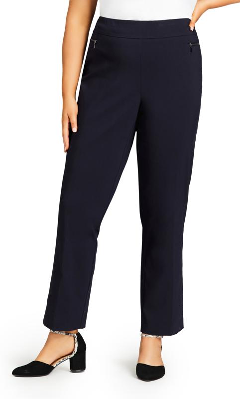 Evans Navy Blue Super Stretch Straight Leg Trousers - Tall 1
