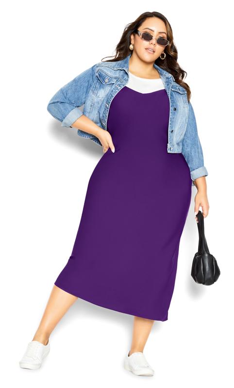 Plus Size  Evans Purple Sweetheart Neck Midi Dress