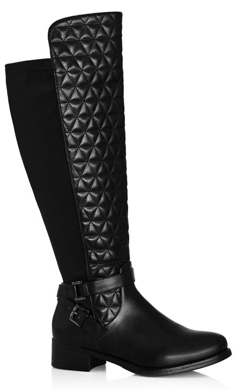 Evans Black Quilted Knee High Boots 1