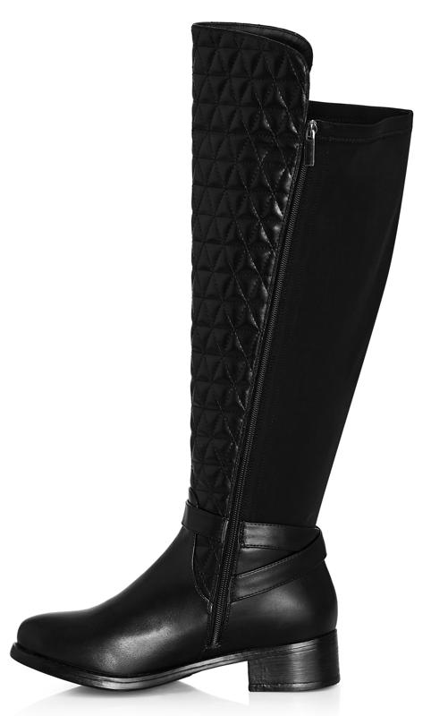 Evans Black Quilted Knee High Boots 4