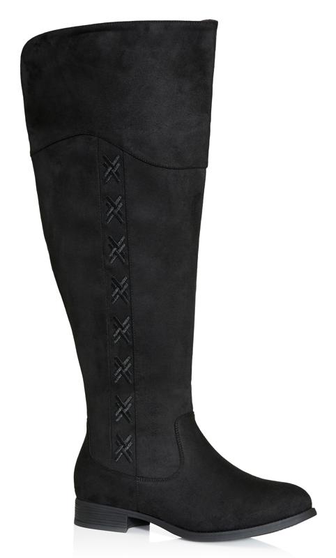 Plus Size  Avenue EXTRA WIDE Black Embroided Knee High Boots