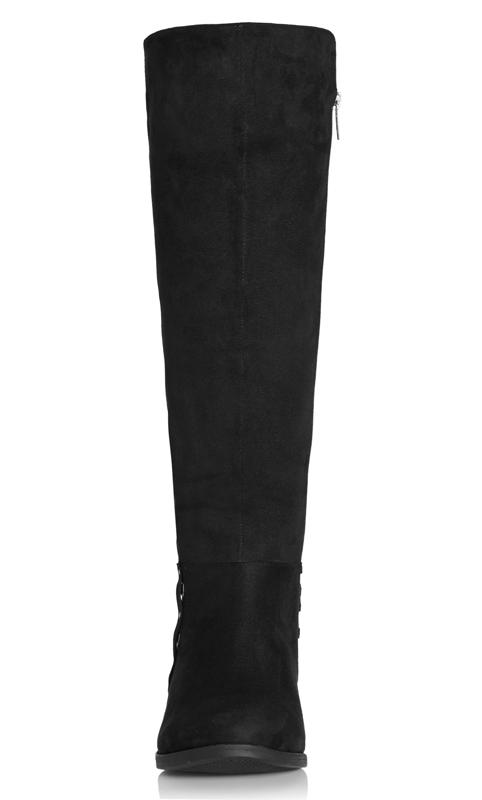 Evans WIDE FIT Black Strapping & Hoop Knee High Boots 4