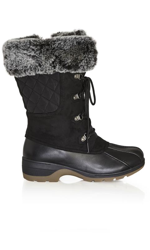 Evans Black Faux Suede Quilted Snow Boots 2