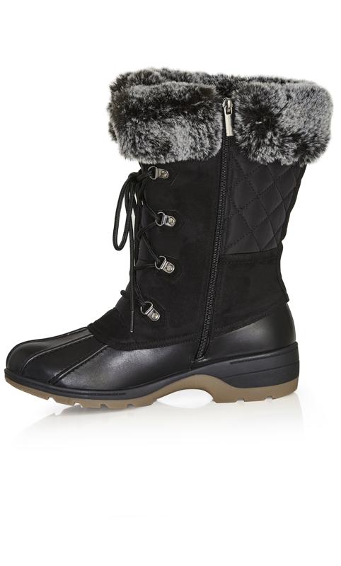 Evans Black Faux Suede Quilted Snow Boots 4