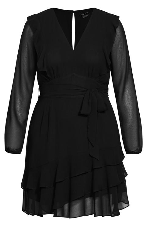 Pretty Ruffle Tie Waist Black Dress 4
