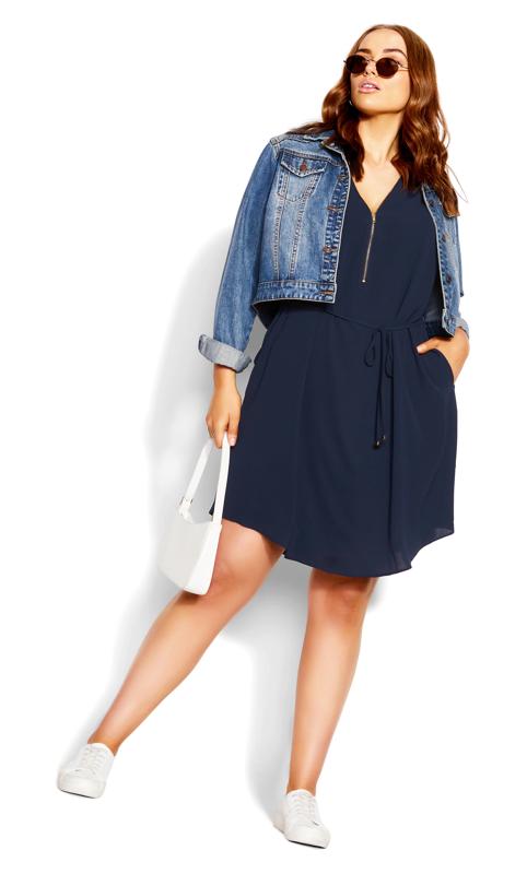 EVANS Plus Size Sweet Fling Navy Zip Dress | Evans 3