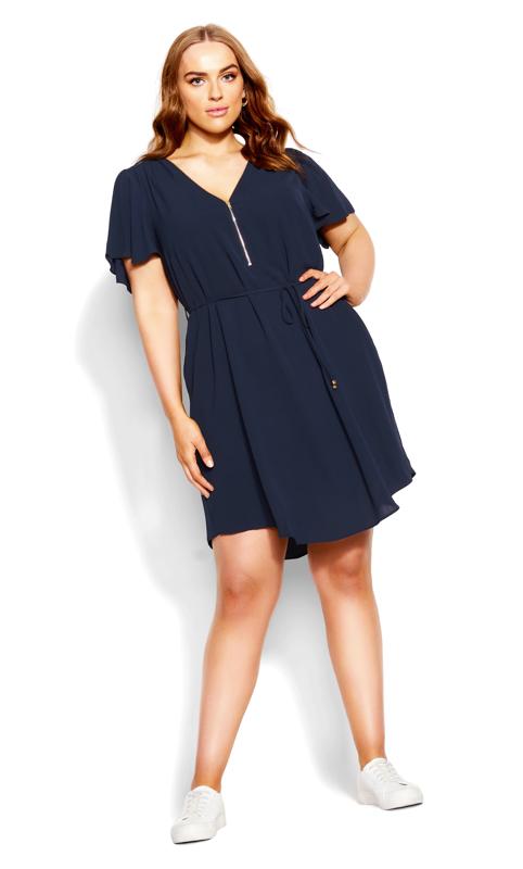 EVANS Plus Size Sweet Fling Navy Zip Dress | Evans 1