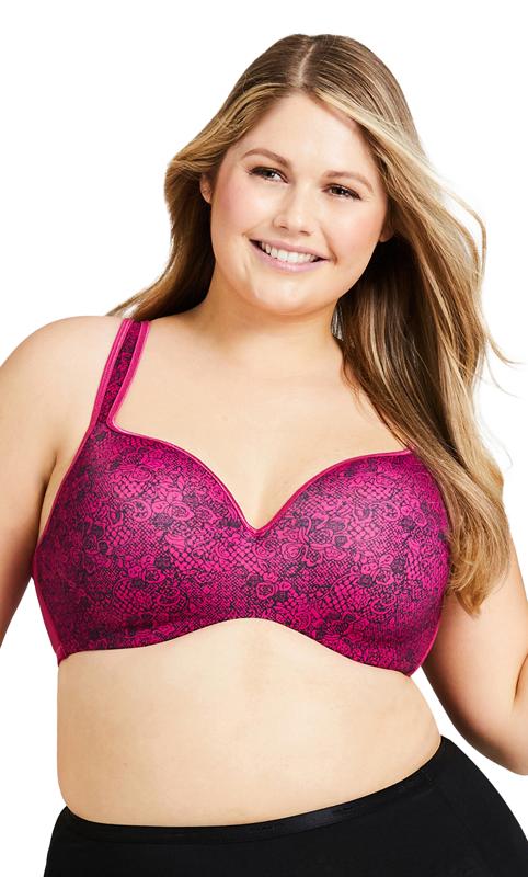 Plus Size  Evans Bright Pink Floral Print Padded Balcony Bra
