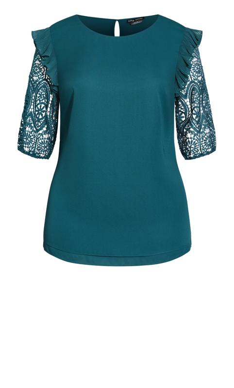 Evans Teal Green Lace Sleeve Top 4