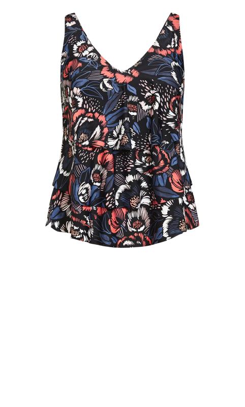 V Tiered Navy Floral Print Tankini Top 2