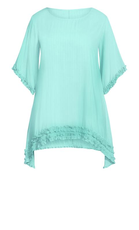Evans Turquoise Blue Frill Sleeve Oversized Top 4